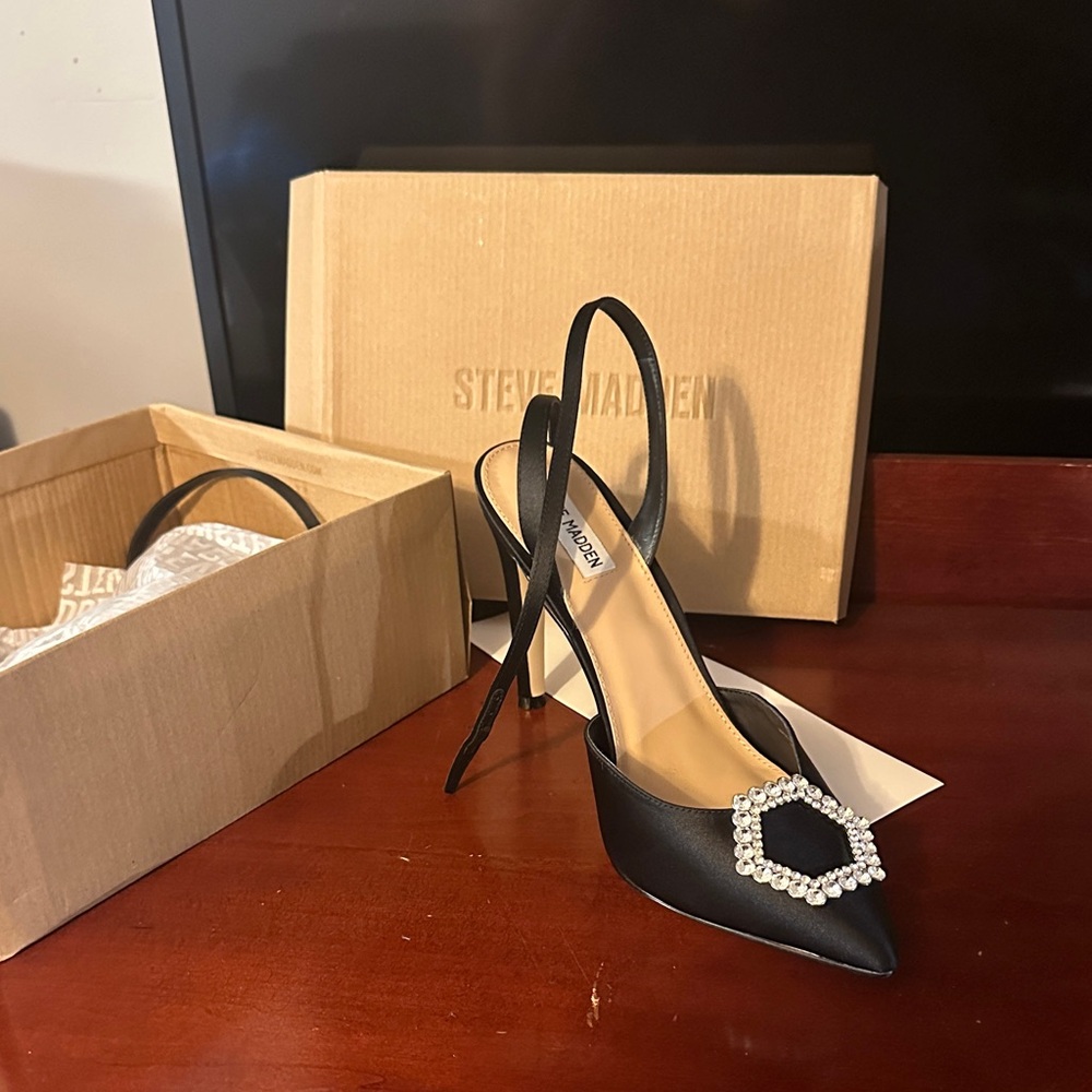 Steve Madden Black Heels with Embellished Buckle